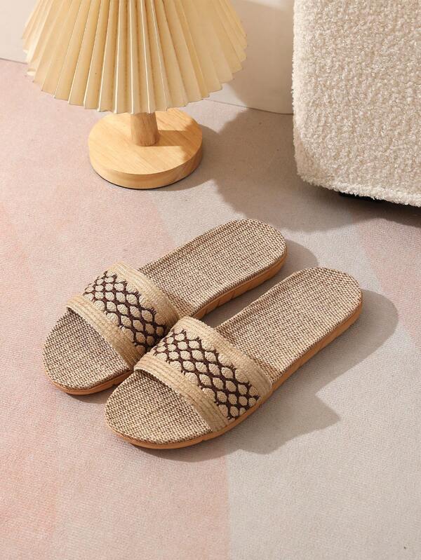 New Arrival Unisex Linen Slippers With Colorblock Design, Open-Toe, Lightweight, Home Wear