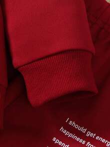 SHEIN Bộ đồ hai mảnh gồm áo nỉ dài tay và quần nỉ in khẩu hiệu dành cho bé trai. - Màu Đỏ Sâu - Xem 7