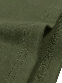 Vestido elegante de mujer de unicolor con lazo en la cintura y manga corta - Verde militar - Ver 3