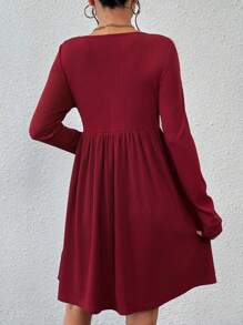 SHEIN LUNE Solid Smock Dress - Red - View 2