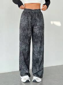 SHEIN EZwear 染色印花針織運動長褲 - 黑與白 - 查看 6