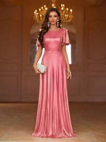 SHEIN Belle Backless Flared Sleeve Evening Party Dress - Pink - View 7