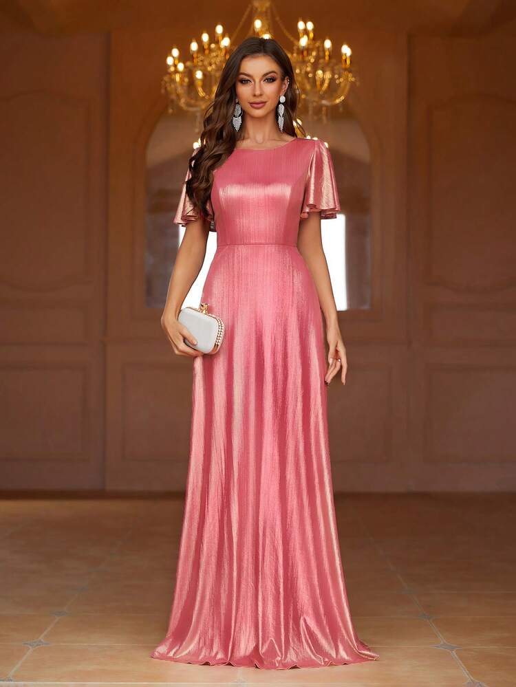 Backless Flared Sleeve Evening Party Dress