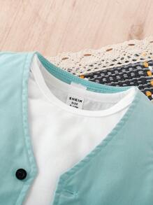 Baby Boys' Flip Detail Vest Jacket, Short Sleeve T-Shirt And Pants 3pcs Outfits - White - View 4