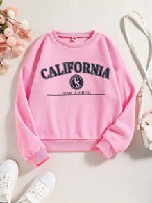 SHEIN Suéter De Tela Polar Impresa Para Niñas Adolescentes Con Letras En Inglés - Rosa - Ver 1