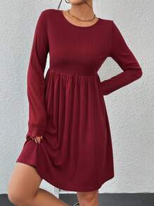 SHEIN LUNE Solid Smock Dress - Red - View 6