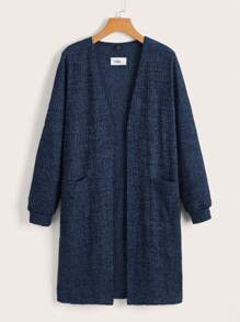 SHEIN LUNE Women's Long Sleeve Open Front Coat With Double Pockets - Navy Blue - View 1