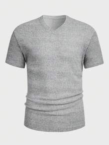 Manfinity Homme Nam Thon gọn Ngắn tay Sọc Áo thun - Màu Xám nhạt - Xem 3