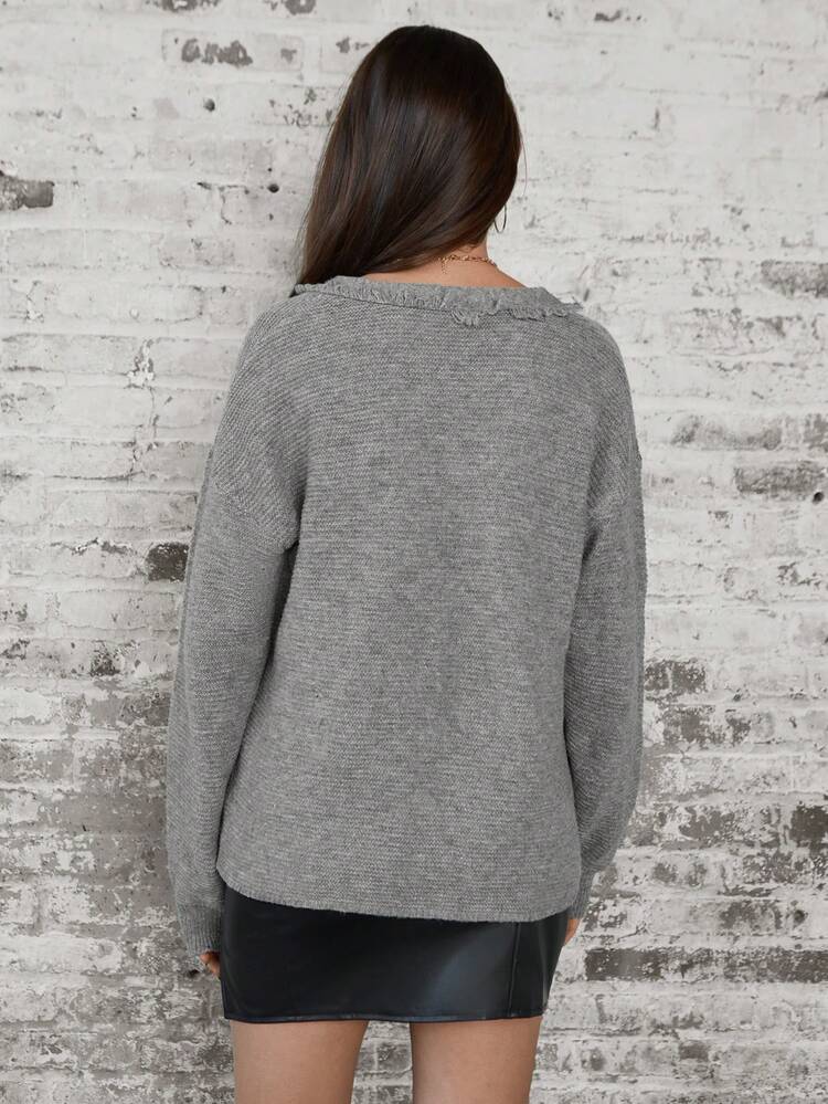 V-neck Drop Shoulder Sweater