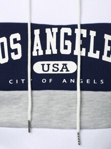 Manfinity Homme Herrtröja med huva och färgblock, långärmad, avslappnad utekväll med text och bokstavstryck, present till pojkvännen, för hösten - Vitt - Visa 4