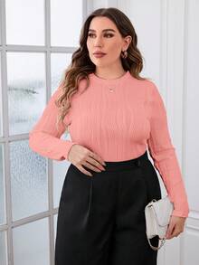SHEIN Essnce Plus Size Solid Color T-Shirt - Baby Pink - View 3