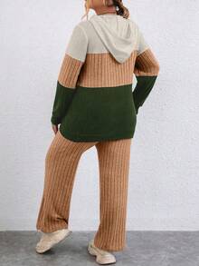 Calvaya Half-zip Drawstring Hoodie And Knitted Trousers Two-piece Set - Multicolor - View 2