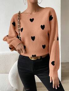 SHEIN Frenchy Hình trái tim Giải trí Áo len Áo chui đầu - trái cam - Xem 4