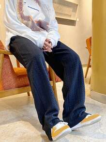 Manfinity Hypemode 男裝寬鬆束腰運動長褲 - 藏蓝色 - 查看 4