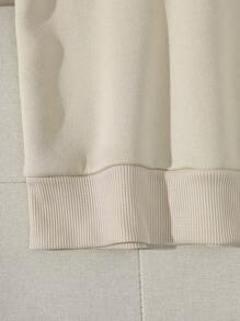 SHEIN EZwear Kích thước lớn Hoạt hình In Lông cừu Áo nỉ - Màu be - Xem 3