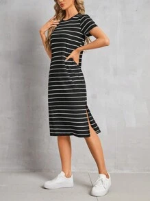 EMERY ROSE Vestido A Rayas Con Abertura Lateral