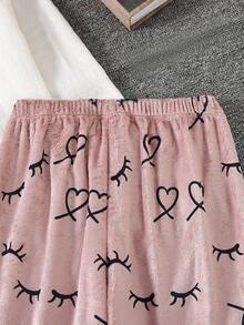 Cô gái Slogan In Tay áo dài Áo thun Và Quần Trang phục mặc nhà Bộ - trắng - Xem 5