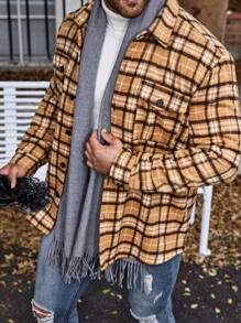 Manfinity Homme Men Plus Plaid Print Flap Pocket Shacket