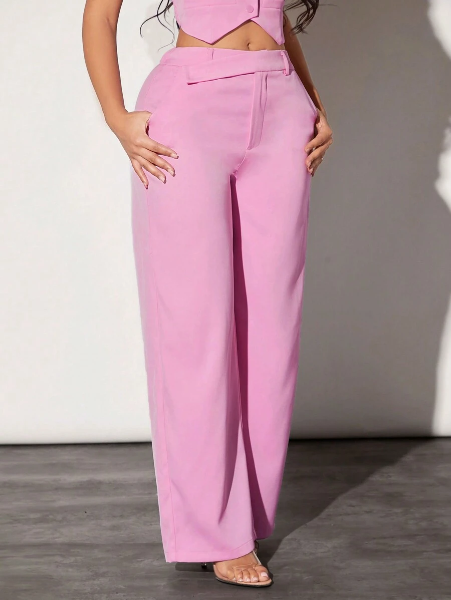 SHEIN SXY 秋冬女士直筒西装裤 - 粉色 - 查看 1