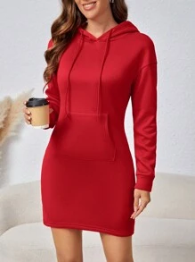 SHEIN Clasi 女士束口帽休閒連衣裙 - 紅色 - 查看 1