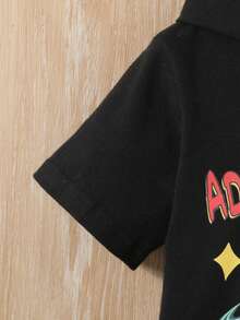 SHEIN 嬰兒男童休閒太空人印花連帽短袖上衣與彈性腰圍褲子套裝 - 彩色 - 查看 5