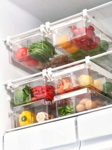 SHEIN Basic living 1入組冰箱抽屜收納盒，冰箱收納箱，帶手柄的拉出式，冰箱置物架收納盒，透明容器，適用於放置食物、飲料，在0.6以下的冰箱置物架上使用 - 無色 - 查看 3