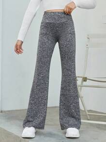 SHEIN Leap Crew Tween Girl Knit Solid Color Flared Pants, Comfortable Leisure Trousers - Grey - View 4