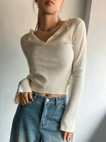 DAZY Suéter de mujer de unicolor con mangas acampanadas para otoño