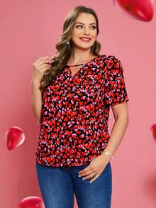情人節加大碼女士心形印花短袖襯衫 - 彩色 - 查看 5