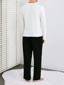 SHEIN Cottnline Men'S Letter Printed Long Sleeve And Pants Homewear Set - Black - View 2