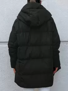 RueChic Drop Shoulder Hooded Puffer Coat - Black - View 2