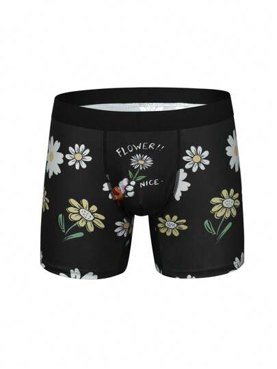 Men's Flower & Letter Print Boxer Briefs