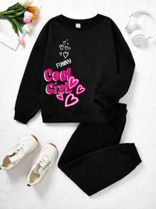 Bé gái tuổi teen Giải trí Hoạt hình Mô hình Tay áo dài Áo chui đầu Hoodie Và Quần thể thao Đối với Mùa thu Mùa Đông - màu đen - Xem 1