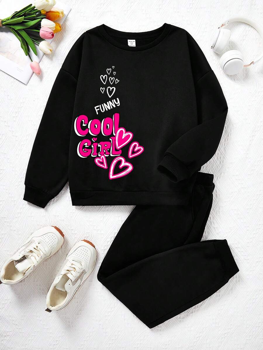 Bé gái tuổi teen Giải trí Hoạt hình Mô hình Tay áo dài Áo chui đầu Hoodie Và Quần thể thao Đối với Mùa thu Mùa Đông - màu đen - Xem 1