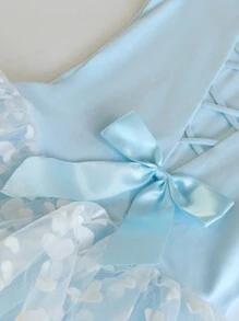 BOXMEMORY 1 pezzo Collant da ballerina per ragazze giovani, vestito da ballo a maniche corte, gonna in pizzo per ballerina, abiti per la pratica di danza, outfit per esibizioni - Blu - Visualizzare 5