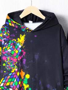 SHEIN 男孩休閒彩印連帽衫和針織褲套裝 - 彩色 - 查看 3