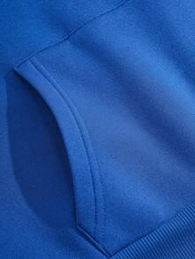 SHEIN EZwear 大码女式字母印花保暖内衬卫衣 - 藍色 - 查看 7