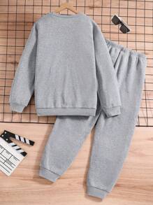 Teen Boy Embossed Letter Sweatshirt And Sweatpant Set - Grey - View 2