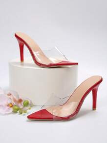 Women's High Heel Fashionable Comfortable Nightclub Sexy Transparent Crystal Ultra High Heel Pointed Toe Sandals Valentines Winter Gifts - Red - View 7