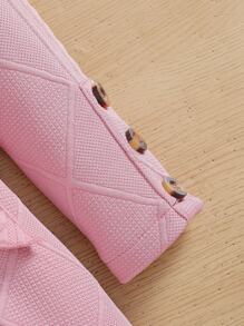 SHEIN 年輕女孩立領荷葉邊裝飾束腰連衣裙,附配套袋 - 粉色 - 查看 3