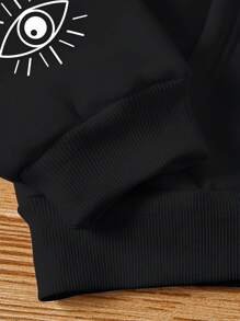 SHEIN EZwear 加大號帶連帽星星月亮印花休閒運動衫 - 黑色 - 查看 4