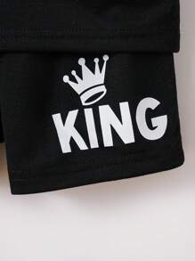 男嬰時尚王冠字母印花休閒短袖 T 恤和短褲套裝秋冬 - 黑色 - 查看 4