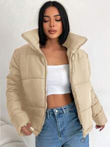 EURMUSE Zipper Front -padded Jacket - Beige - View 5