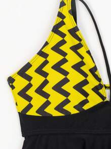 Geo Print Asymmetrical Hem Tankini For Summer Beach Vacation - Multicolor - View 4