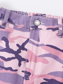 SHEIN 青少女復古街頭迷彩多口袋寬鬆舒適牛仔連身裙 - 粉色 - 查看 7