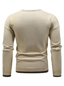 Manfinity Homme Suéter Redondo De Cuello Para Hombres Con Patrón Impreso - Albaricoque - Ver 2