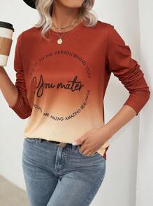 SHEIN LUNE Long Sleeve Ombre T-shirt - Multicolor - View 1