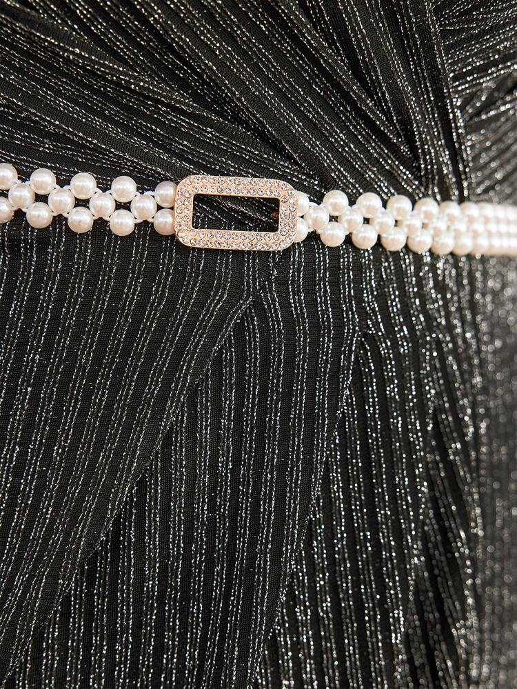 Plus Size Wrap Around Sparkly Dress With Waist Belt