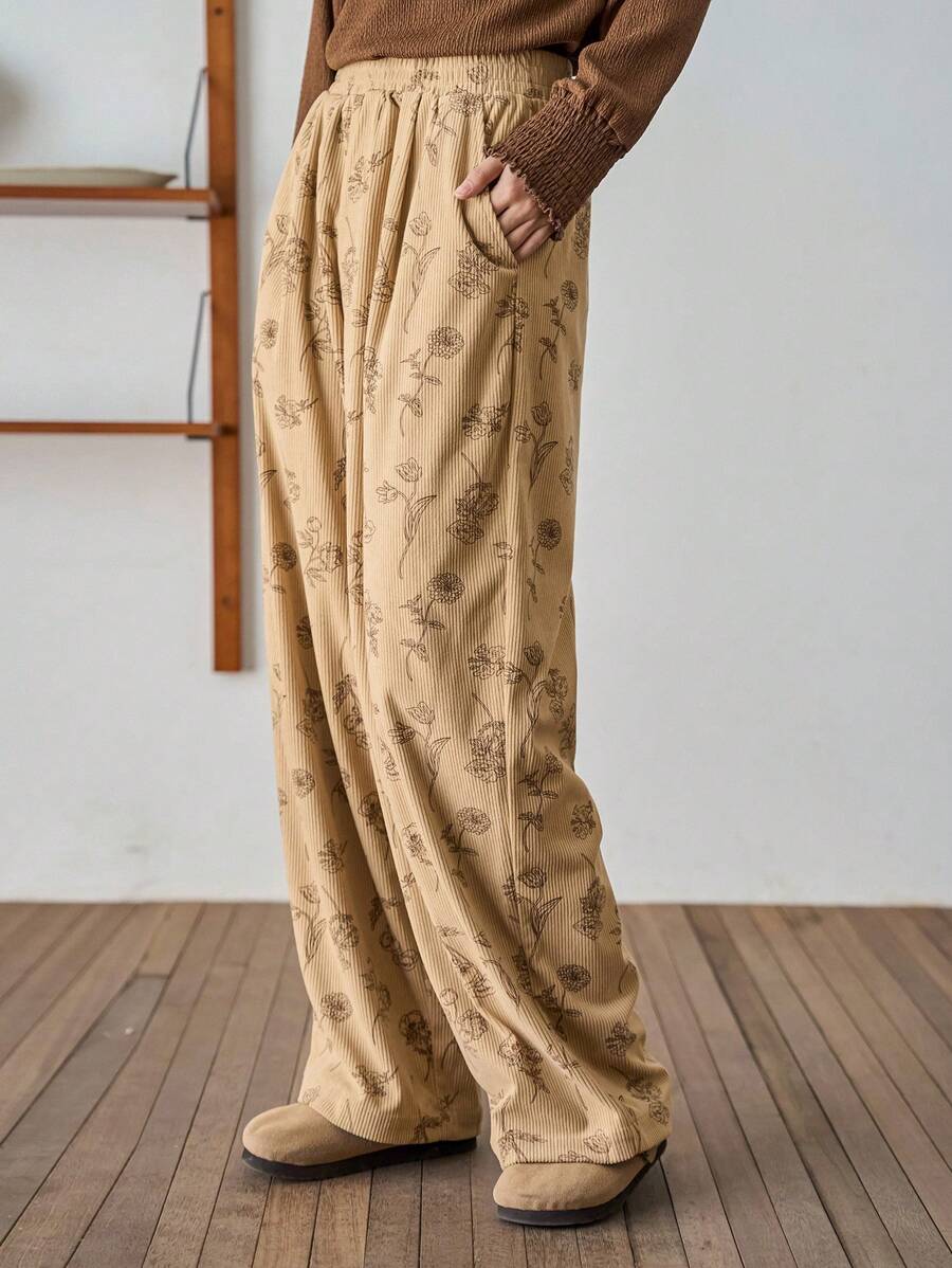 FRIFUL 花卉花紋彈性腰筒裝 - 卡其色 - 查看 1