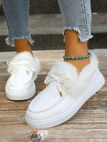 Women's Snow Boots, Thermal Lined, Slip-On, Korean Style, Anti-Slip Flat Shoes - White - View 5